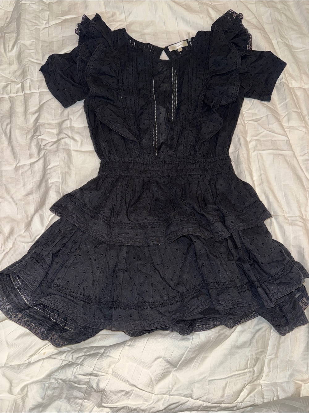 LoveShackFancy Natasha Black Eyelet Ruffle Dress